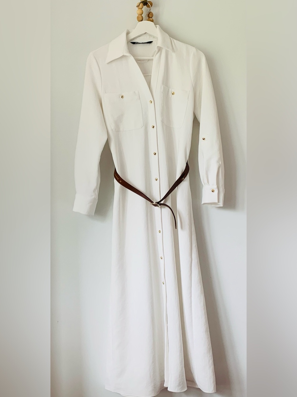 Zara Cream Maxi Dress with Gold Buttons - it’s XS, but I am M and it fits me!
